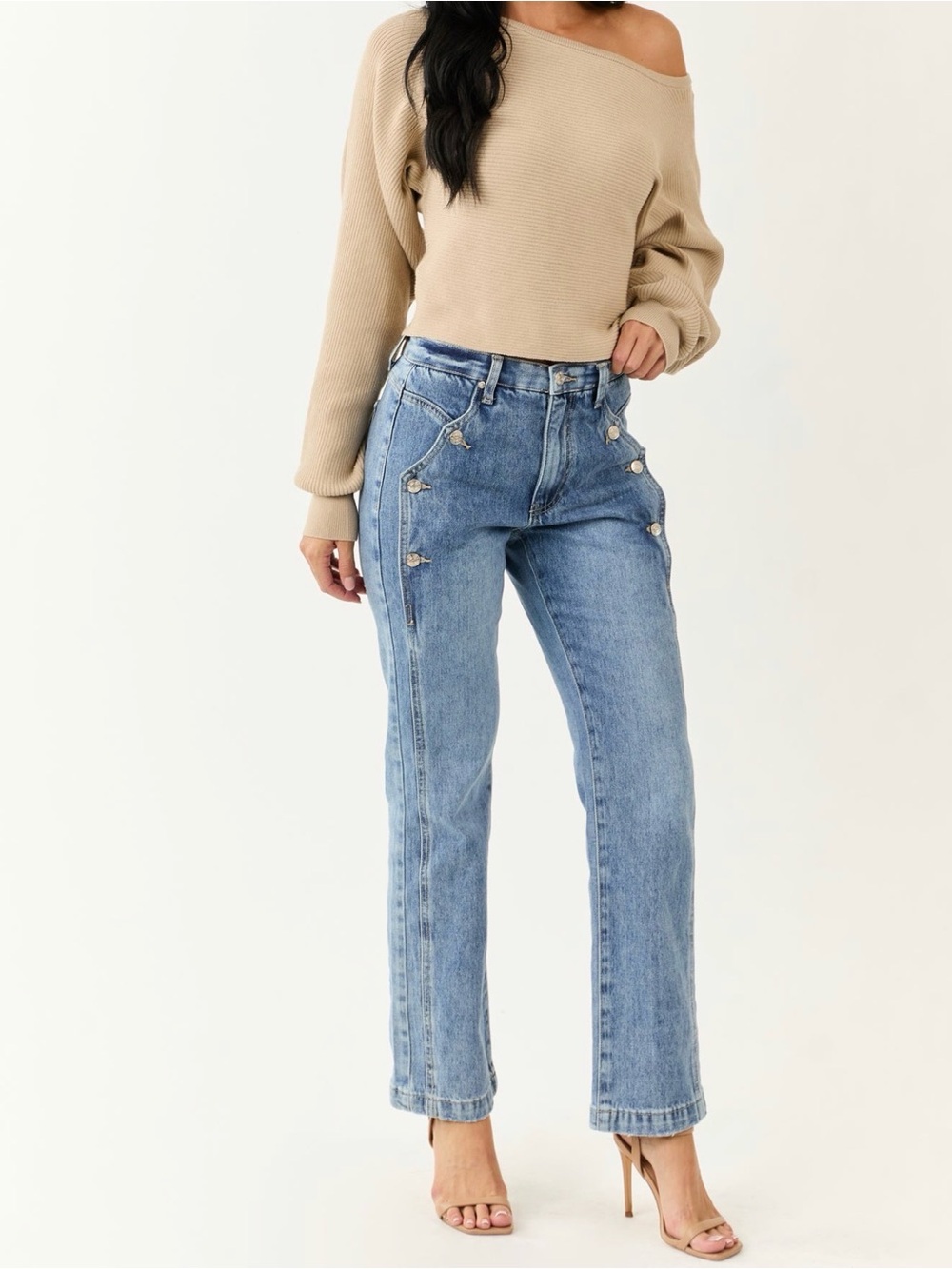 Saige Medium Wash Tummy Control Straight Leg Jeans